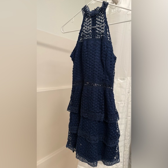 Women’s Navy Lace Halter Tiered Dress - Picture 4 of 5